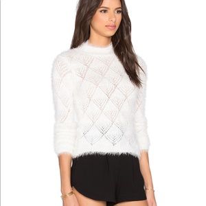 BCBGENERATION White Fuzzy Cropped Turtleneck